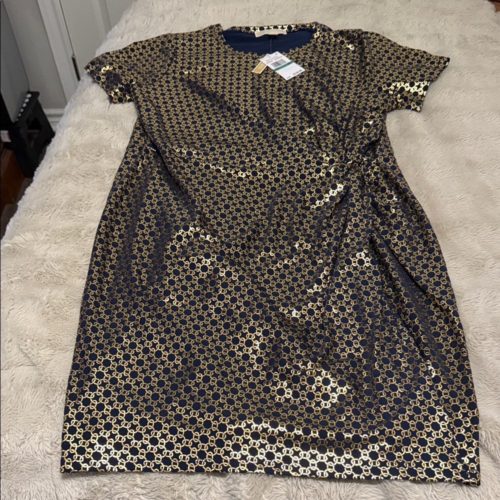 Michael Kors Gold and Black Patterned Mini Dress